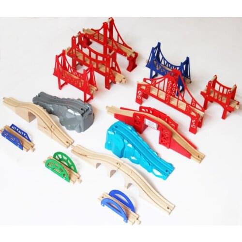EDWONE - Wooden Train Track Railway Birdge Accessories All Different Kinds Bridges For Trains Compatible Biro