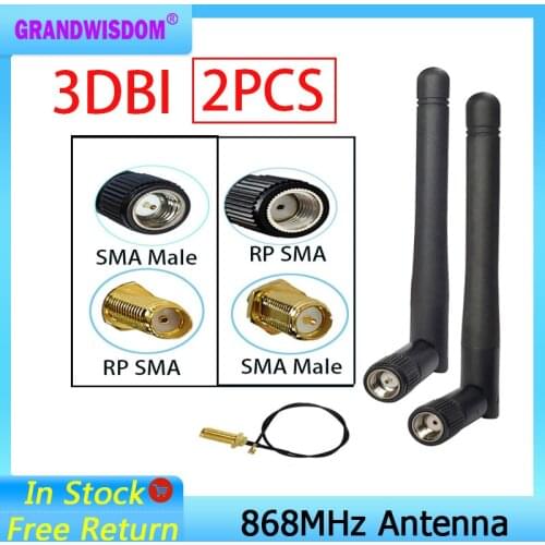2pcs 868MHz 915MHz Antenna 3dbi RP-SMA Connector GSM 915 868 MHz antena antenne waterproof +21cm SMA Male /u.FL Pigtail Cable