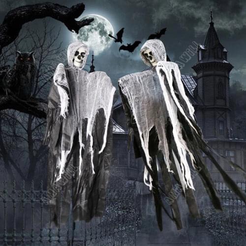 Halloween Skull Head Gauze Hanging Ghost Party Props Bar Ghost House Indoor/Outdoor Horror Theme Decoration Skeleton Ghosts
