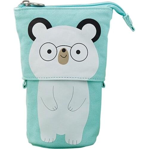 Canvas Telescopic Pencil Case Cartoon Zipper Pencil Pouch DualUse Stand Pen Case Y5GE