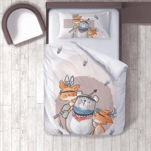 Duvet Cover Set Bedding Set Pillow Case for Baby and Kids Room 3D Printed Brown Bear Feather Fox Model 287