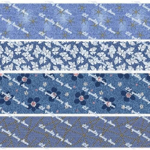 16-75mm Denim Pattern&Floral Printed Grosgrain Ribbon/16mm Printed Elastic Foe Ribbons DIY Hair Bows Sewing Webbing 50 Yards