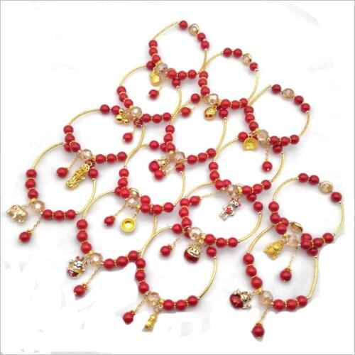 Red Lucky Cat Stone Beads Bracelets Bangles Lucky red hand rope Round Crystal Jewellery wholesale