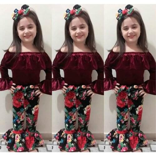 Fashion Girls Kids Clothes Girls Off Shoulder Top with Floral Pants Toddler Boy Clothes Boutique Kids Clothing