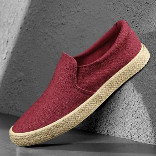 Mens Vulcanize Shoes Summer Canvas Designer Sneakers Breathable Mens Straw Linen Casual Shoes Solid Fabric Men Loafers