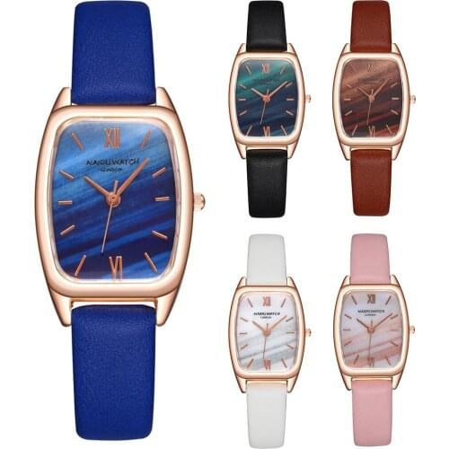 Faux Leather Watch Wristwatch Analog Quartz watch Barrel Shape Dial Stripe Design Pin Buckle relojes para mujer