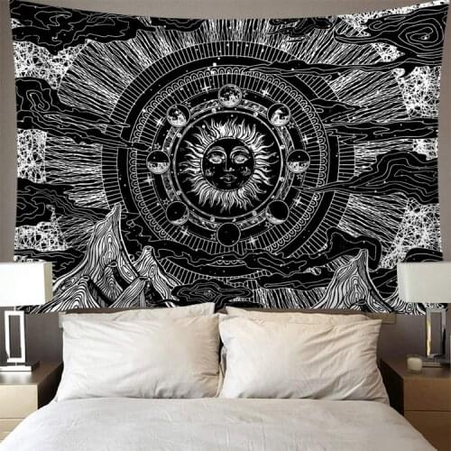 95*73 cm Wall Hanging Polyester Tapestry Lion Moon Starry Pattern Blanket Tapestry Home Decoration