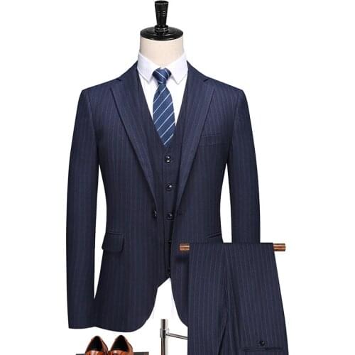 2021 Latest Men Business Striped Suits High Quality Mens Blazers with Vests and Pants Size S M L XXXL 4XL Slim Fit Clothes