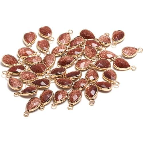 New 5pcs Natural Stone Water Drop Shape Section Gold Sand Stone Pendants for Jewelry Making DIY Necklace Size 10x14mm