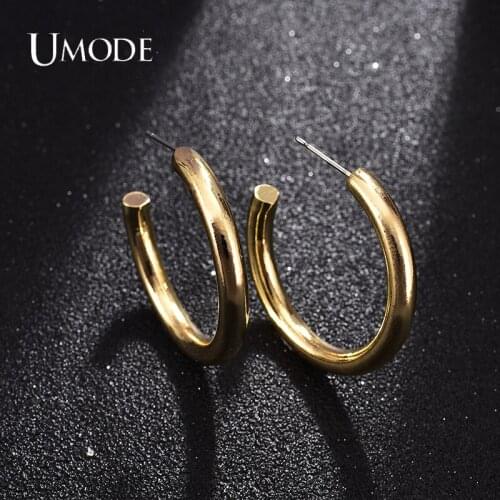 UMODE New Smooth C-shaped Semicircle Earrings Electroplating Gold for Women Fashion Earring Jewelry Dating Party Gift UE0737