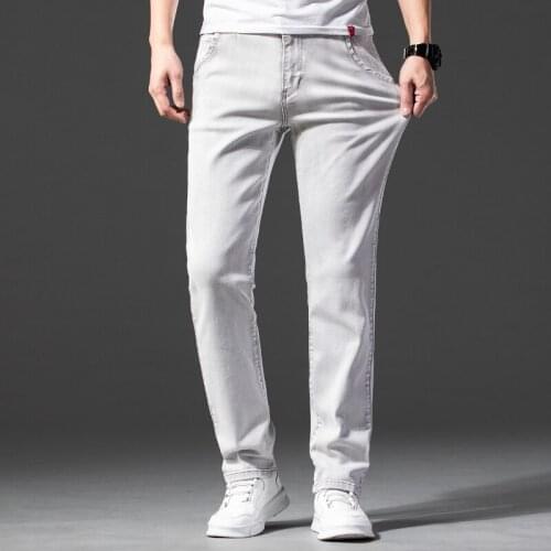 New Men Light Grey Straight Jeans Elasticity Fashion Casual Youth Simplicity Cotton Denim Trousers Male Brand Apparel