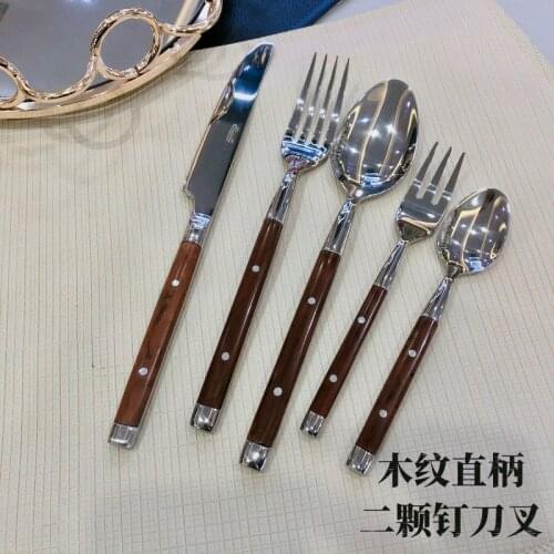 Stainless steel knife, fork, spoon, western tableware, wood grain handle knife and fork, hotel supplies knife and fork
