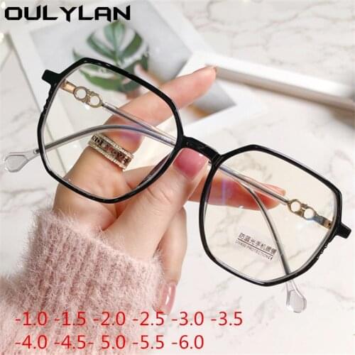 Oulylan Anti Blue light Myopia Glasses Men Women Vintage Transparent prescription Nearsighted Eyewear -1.5 -2.0 -2.5 -3.0 to -6