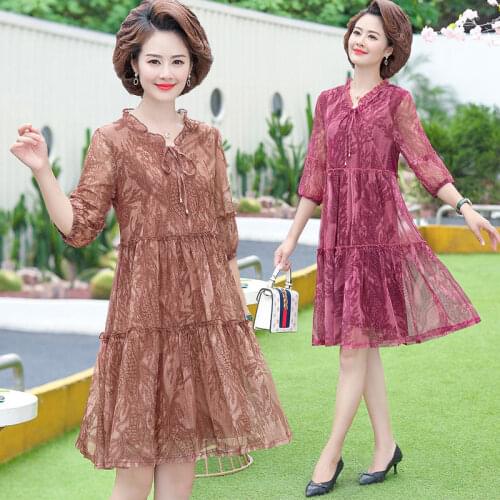 Spring Summer Women Dress A-Line Ruffled Collar Loose All Match Office Lady Elegant Vintage New Fashion Female Clothes M268