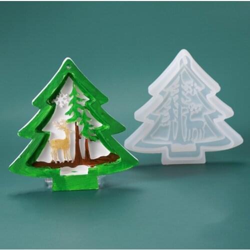DIY Crystal Epoxy Resin Mold Christmas tree Elk Christmas Theme Listing Decoration Resin Silicone Mold