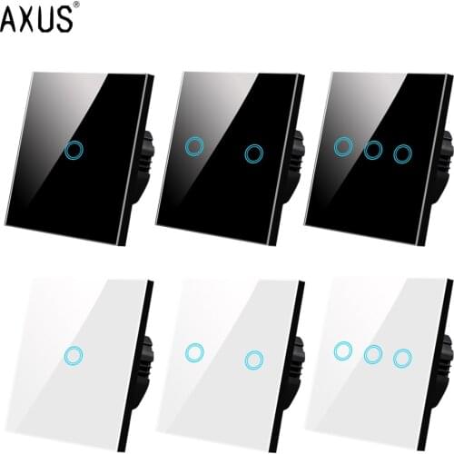 AXUS AC220V Touch Switch light EU/UK standard Wall Touch Screen glass panel power sensor Switch screen LED backlight 1gang 1 way