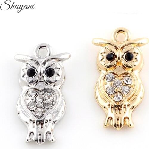 14*26mm Silver Rhinestone Owl Dangle Charms Jewelry Findings Fit DIY Necklace Bracelet Jewelry Making