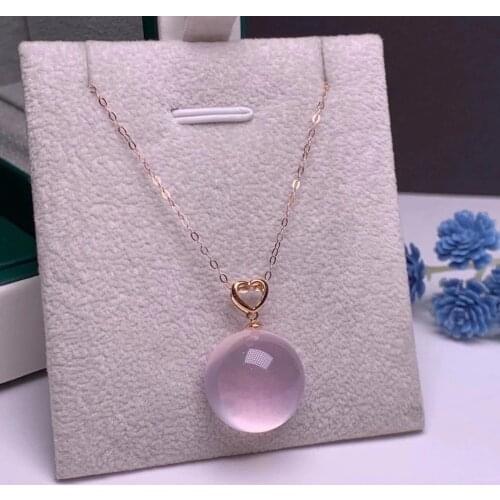 SHILOVEM 18k yellow gold real natural ROSE QUARTZ pendants classic wholesale Fine women gift none necklace 16mm mymz1616235fj