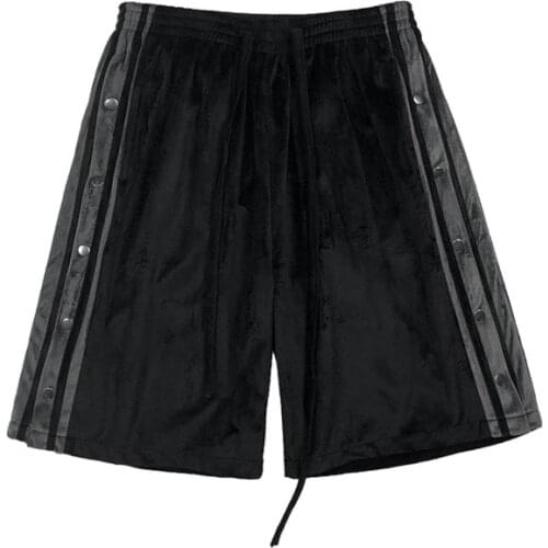 Mens Fashion Shorts Velvet Breasted Casual Shorts Skateboard Fitness Exercise Clothing Side Button Trim Streetwear Men Clothing