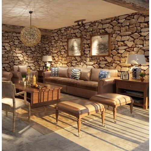 Vintage Rustic 3d Stereo Stone Wall Paper Roll Restaurant Coffee Shop Living Room Background Decor Vinyl PVC Wallpaper 10M