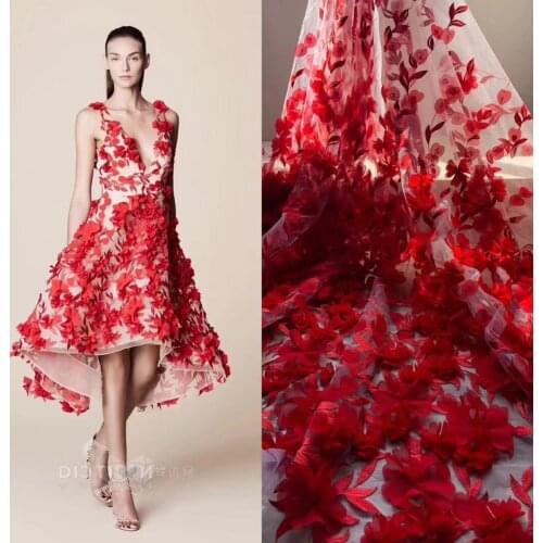 High end wedding dress lace fabric DIY material hand embroidery lace fabric for skirt