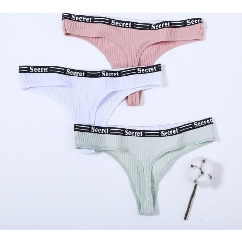 Womens Cotton G-String Soild Panties String Underwear 3Pcs/Lot Women Briefs Sexy Lingerie Pants Intimate Ladies Letter Low-Rise