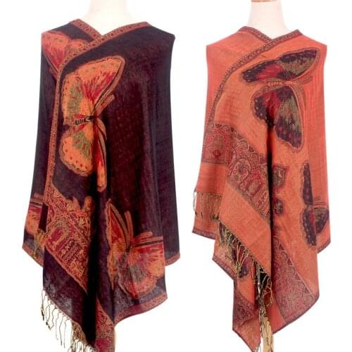 Women Fashion Ethnic Butterfly Printing Tassel Jacquard Shawl Scarf Lady High Quality Wrap Pashmina Stole Bufandas Muslim Hijab