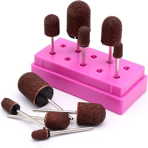 ZtDpLsd 6Pcs Sanding Cap Pedicure Tools Electric Nail Art Drill Grinding Machine Sand with Center Axis Caps for Manicure Brown