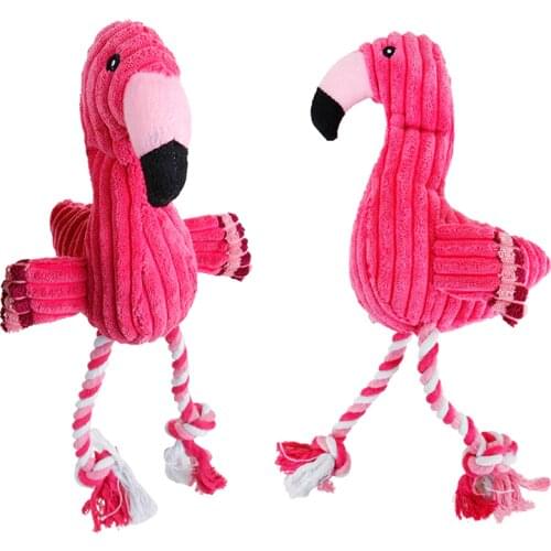 1 Pc Plush Flamingo Dog Toy With Cotton Rope Squeaky Pet Chew Toys For Small Medium Large Dogs Pet Training Products