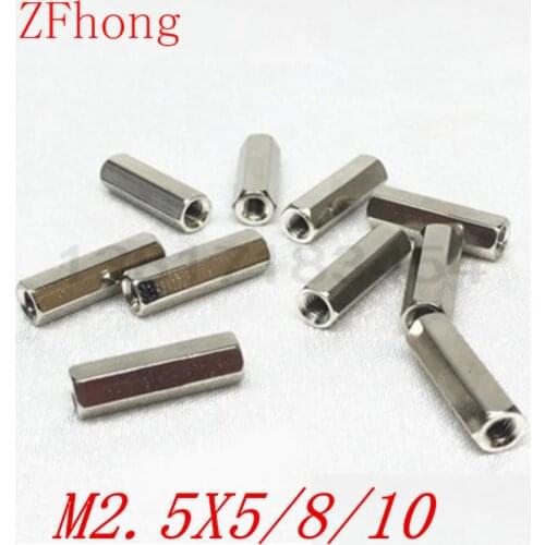 100pcs/lot M2.5*5/8/10mm Female Female Brass Standoff Spacer Nickel plated Spacing Screws Brass Threaded Spacer hex space