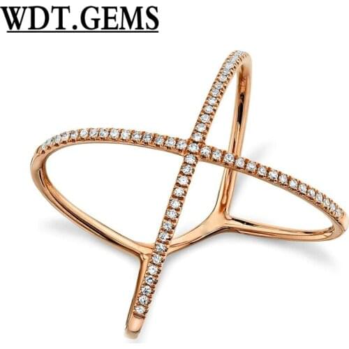 10K Rose Gold Diamond Crossover X Ring Womens Criss Cross Statement Round Cut