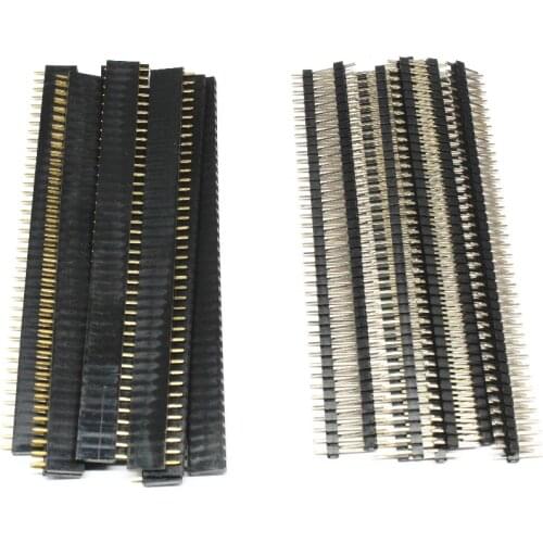 20pcs 10 pairs 40 Pin 1x40 Single Row Male and Female 2.54 Breakable Pin Header PCB JST Connector Strip for Arduino Black