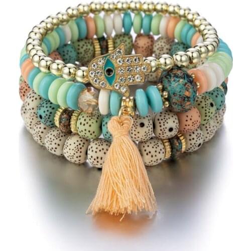 4pcs / set multi strand bracelets Charm Bohemian Jewelry Stackable Bead Bracelets Multi Layers Bracelet Tassel beaded bracelet