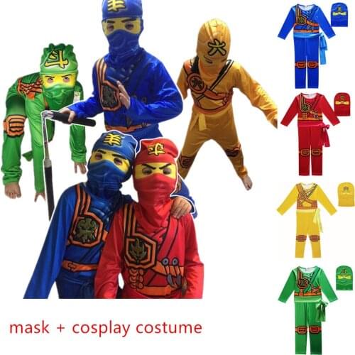 Ninjago Cosplay Costume Boys Clothes Children Halloween Ninja Party Carnival Costume Kids Ninja Cosplay Superhero Jumpsuits Set