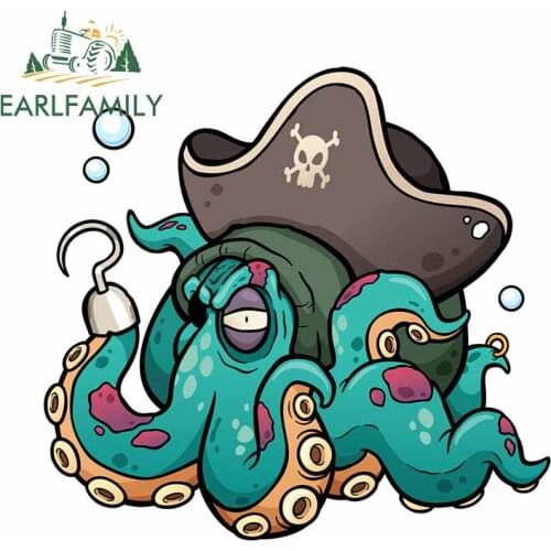 EARLFAMILY 13cm x 12.3cm for Captain Kraken Cute Windshield Windows Personality RV Car Stickers Scratch-Proof Waterproof Decal