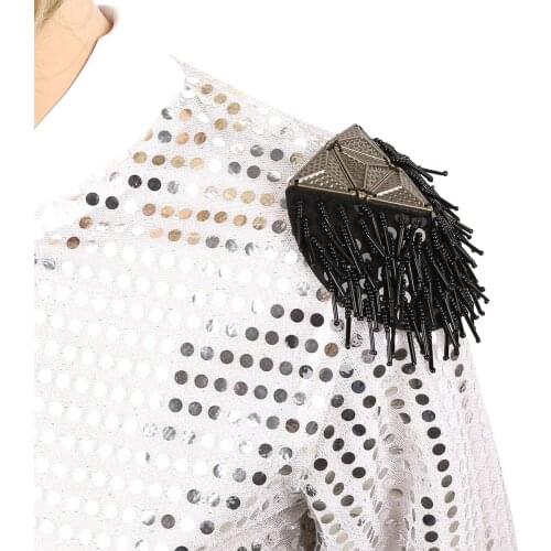 2Pc Fashion Gothic Punk Shoulder Board Pin Badges Vintage Bead Tassel Chain Epaulette Bisexual Suit Clothes Decor Epaulet Brooch