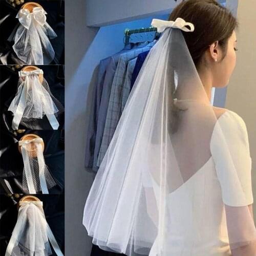 Bowknot Barrettes Photograph Props Headwear Bridal Wedding Head Jewelry White Bow Veil Hairpin Long Ribbons Handmade Hair Clip