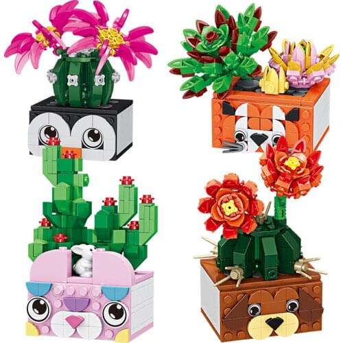 Plant Pot Mini Potted Plants Building Blocks Fresh Flowers Succulent Cacti Plants Desktop Ornaments Model Bricks For Kids Toys
