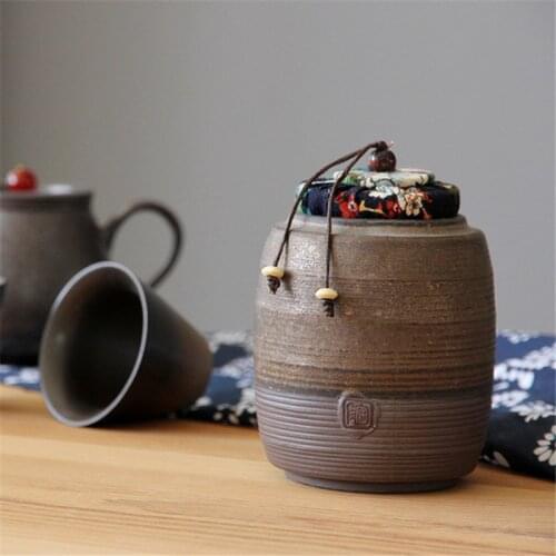 Coarse Pottery Antique Tea Canister Handmade Ceramic Sealed Spice Jar Kitchen Food Container Seasoning Box Candy Storage Tank
