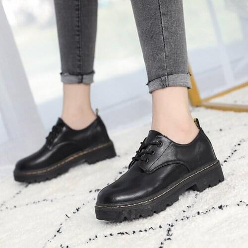 Black Classic Women Shoes Casual Shoes Loafer lace Up Round Toe Retro British Style Shoes Soft Bottom Womens Shoes Size 43