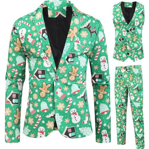Mens tight Christmas print suit, the premiere is 3XL mens suit 2 pieces graduation party suit design peak