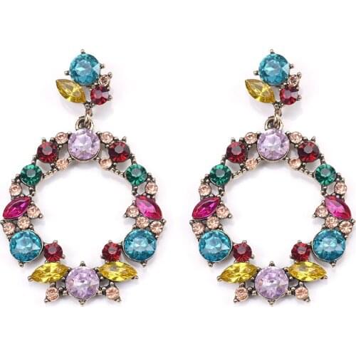 Summer Colorful Crystal Statement Drop Earrings Fashion 2020 Spring Flower DangleEarrings Bridal Rhinestone Maxi Jewelry