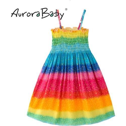 AuroraBaby Toddler Girls Maxi Dress For Summer Beach Casual Floral Printed Little Girl Dress Bohemian Style Free Necklace