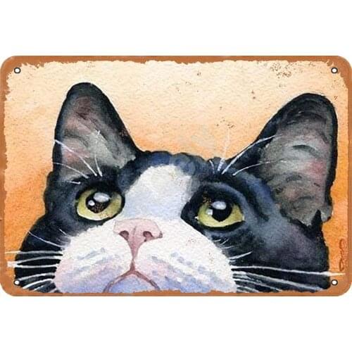 Keely Tuxedo Cat Metal Vintage Tin Sign Wall Decoration 12x8 inches for Cafe Coffee Bars Restaurants Pubs Man Cave Decorative