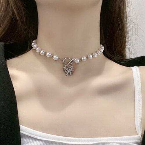 Fashion Women Chic Butterfly Imitation Pearl Necklace for Women Clavicle Chain Choker Necklace Party Jewlery Accessories