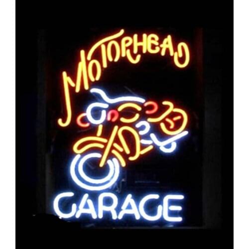 Motorhead Garage Motorcycle Custom Handmade Real Glass Tube Bar KTV Restaurant Store Decoration Display Neon Sign 20"X24"