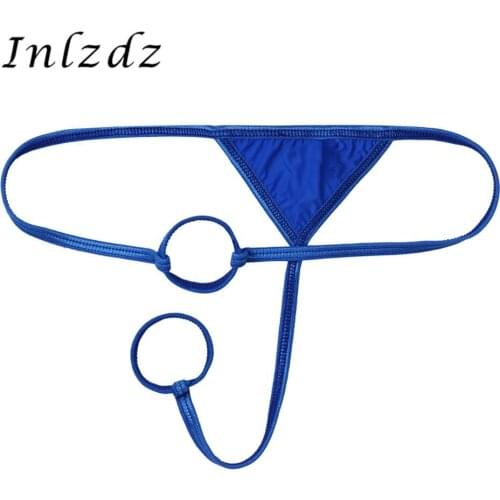 Mens Erotic Lingerie G-string Panties with O-Ring Holes Elastic Underpants Low Rise T-Back Sexy Thong Bikini Briefs Underwear