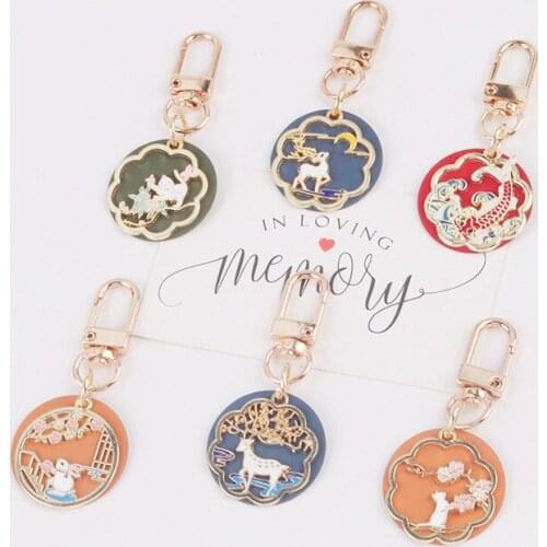 Delicate antique kitten metal alloy key chain cloud cents deer paddle carp flowers bag pendant