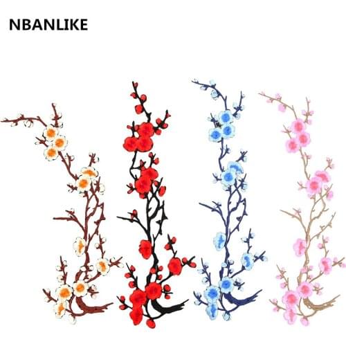 NEW Plum Blossom Flower Applique Clothing Embroidery Patch Fabric Sticker Iron On Sew On Patch Craft Sewing Repair Embroidered