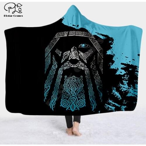 Viking tattoo Character Hooded Blanket Adult colorful child Sherpa Fleece Wearable Blanket Microfiber Bedding style-1